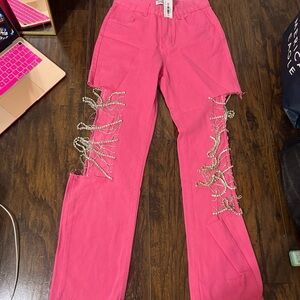 Kiwi Fuchsia Jeans with Embellishments